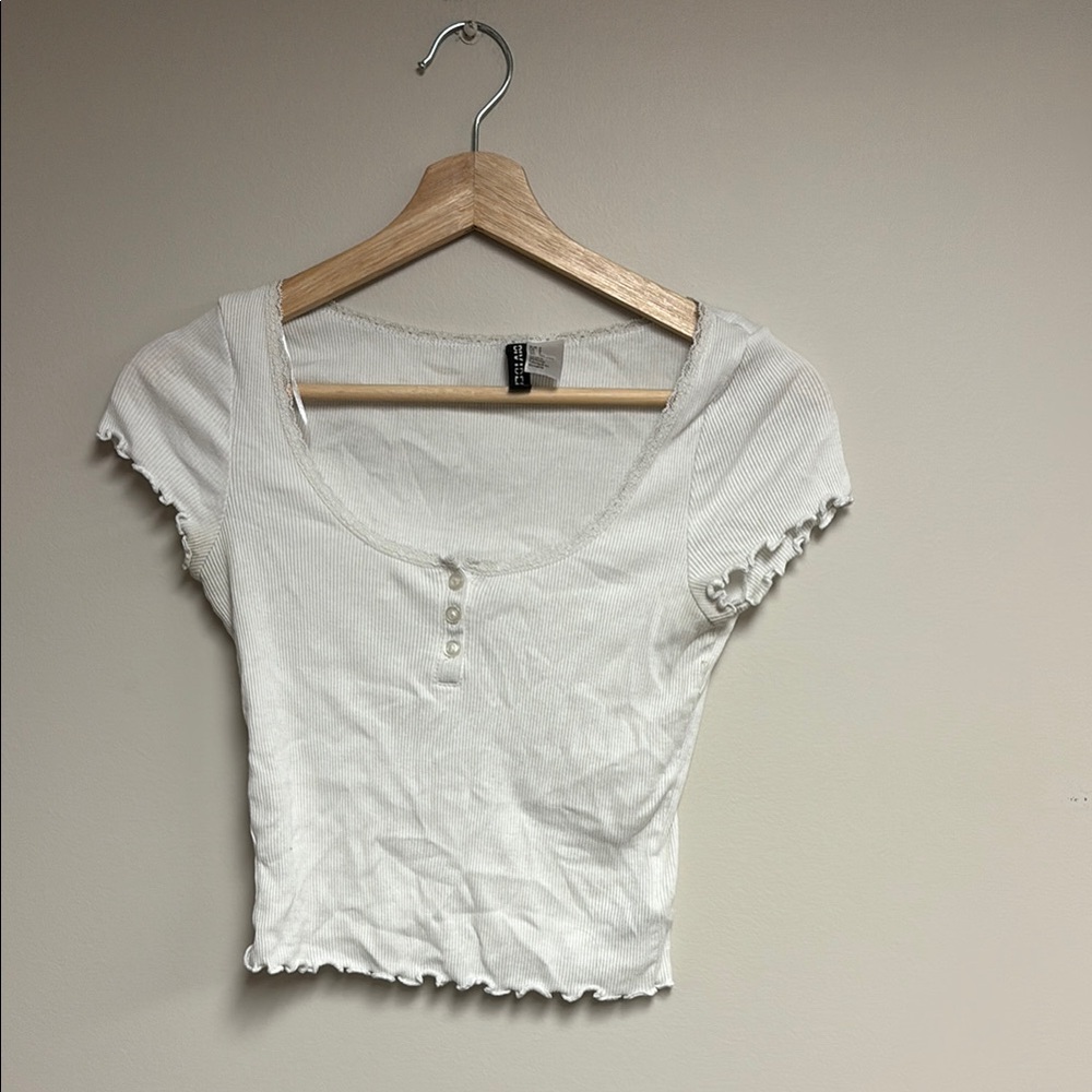 White Ribbed Henley Shirt